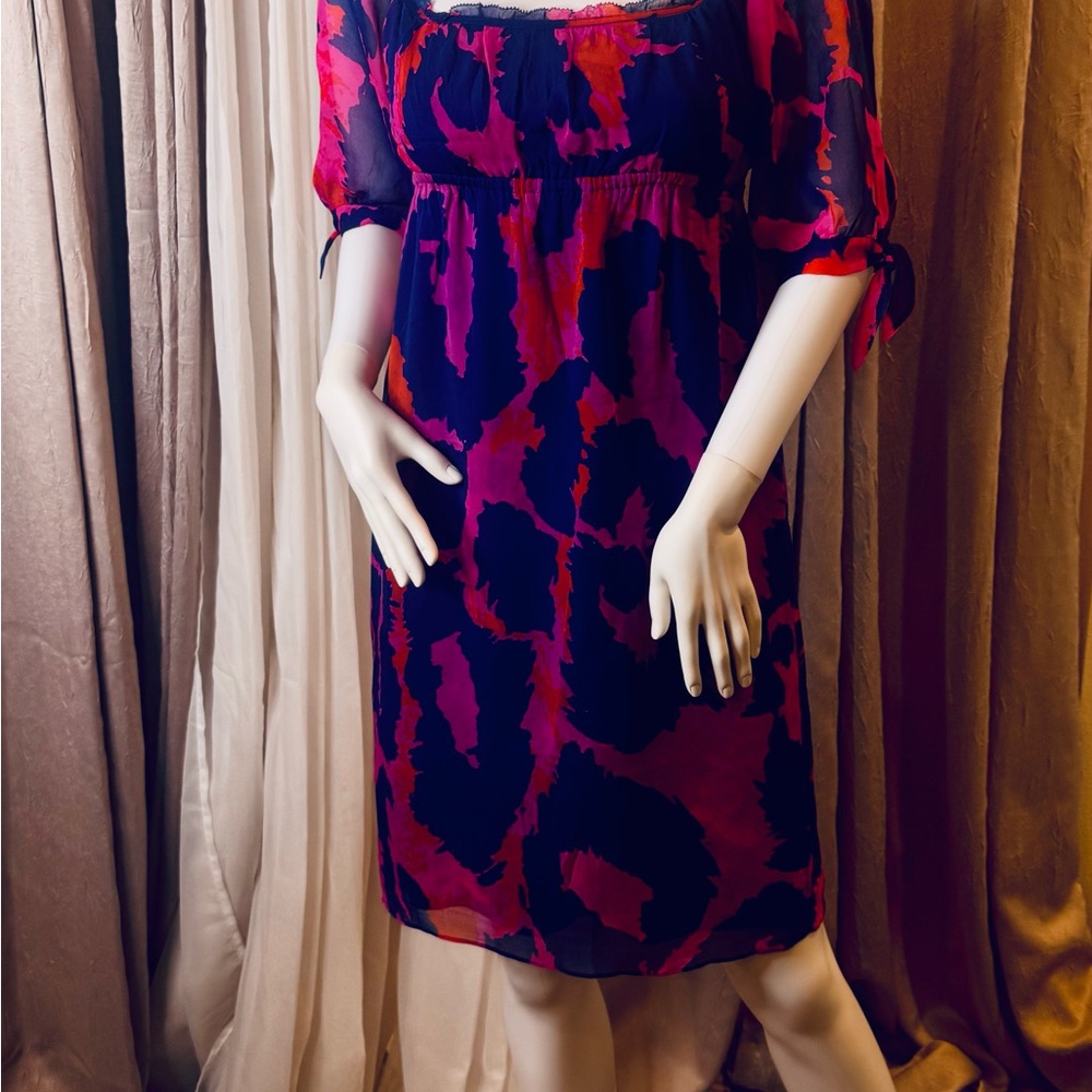 Diane Von Furstenberg Silk Genesis Dress Size 8 – Magenta & Navy Cheetah Print - Picture 7 of 11